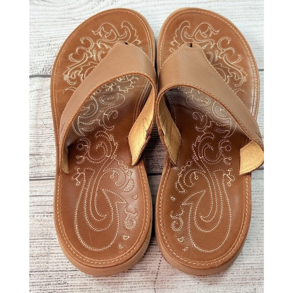 Olukai Sandals Women’s Paniolo Lipi Thong Leather Flip Flops Tan Size 9 - Picture 3 of 6